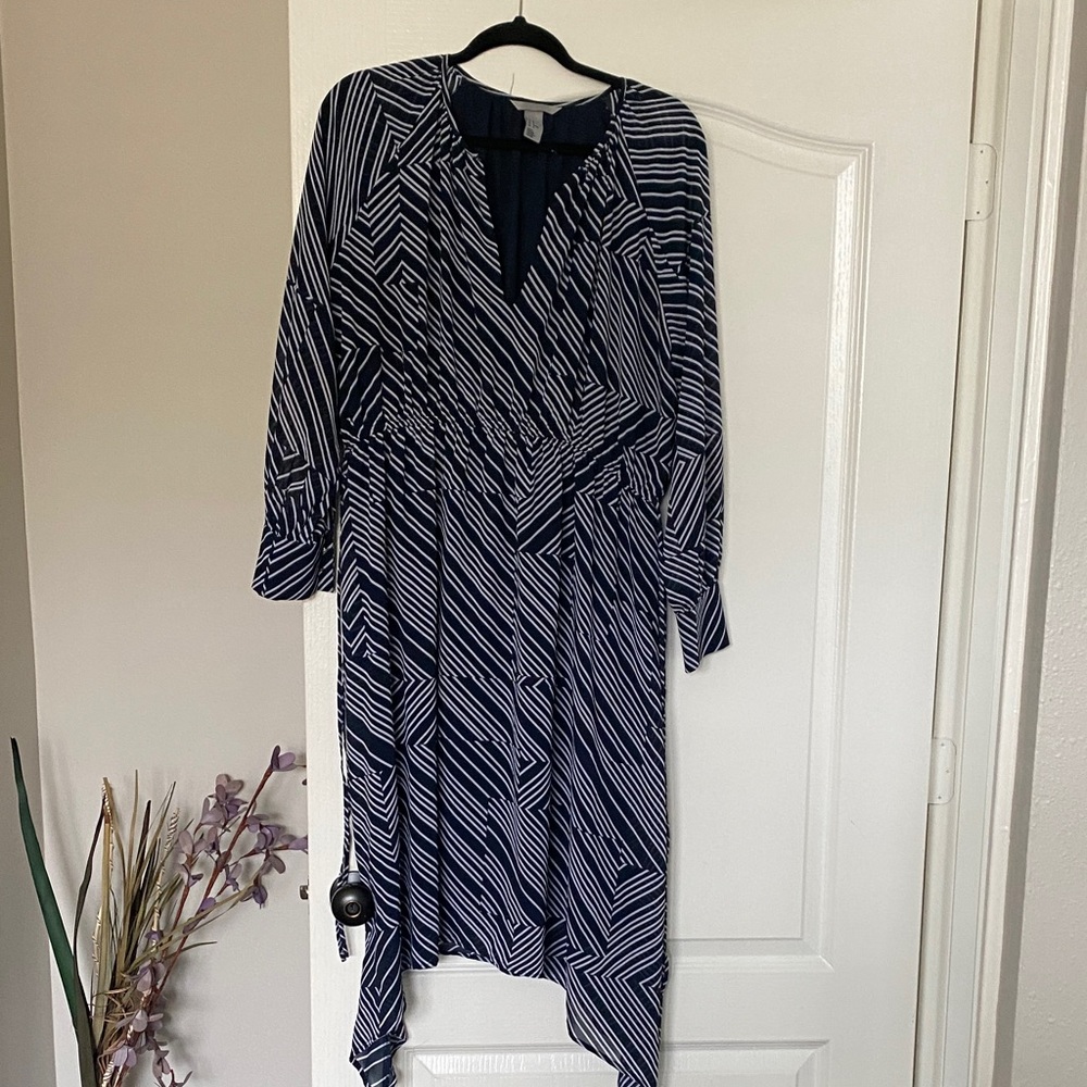 H&M Blue and White Bishop Sleeve Wrap Sundress